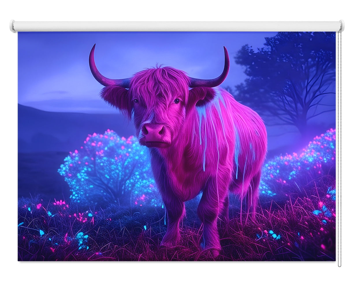 Pop Art Mystical Purple Highland Cow Printed Picture Photo Roller Blind - RB1376