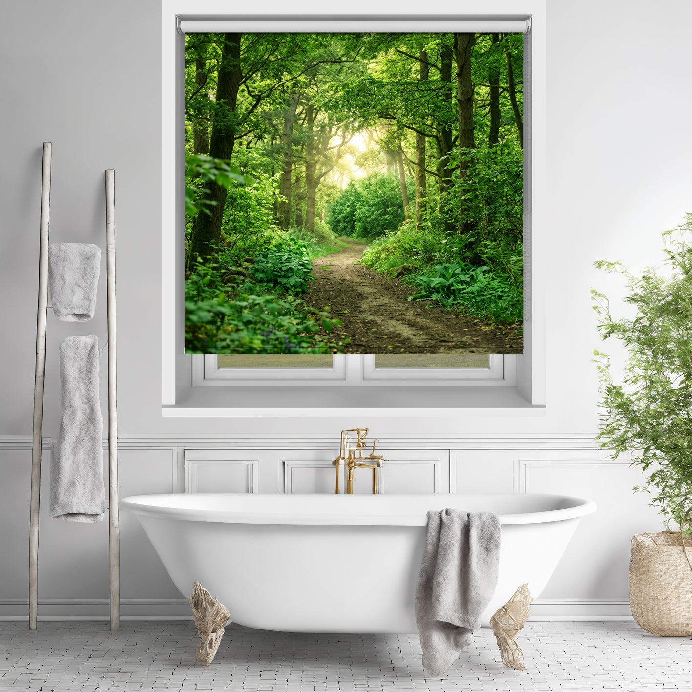 Green woodland forest scene Printed Picture Photo Roller Blind - RB671