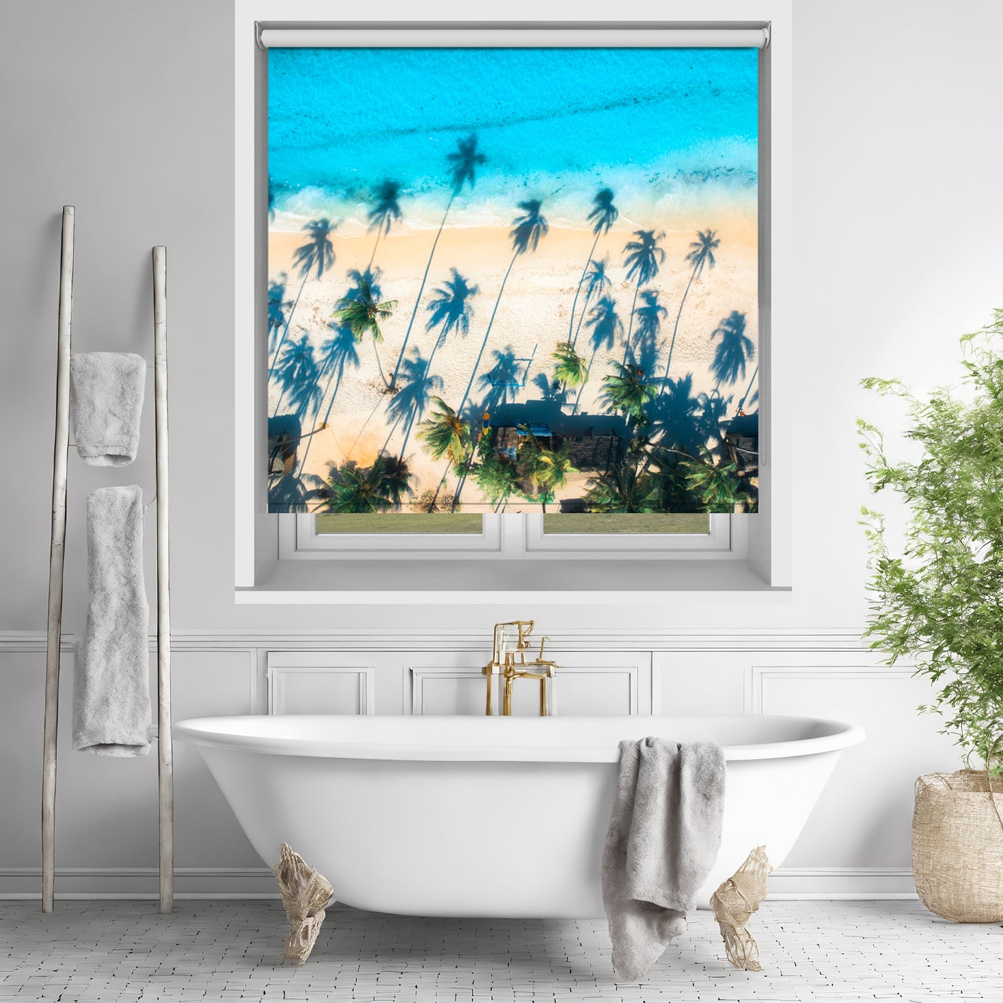 Drone over Zanzibar Palm Tree Beach Printed Picture Photo Roller Blind - RB1380