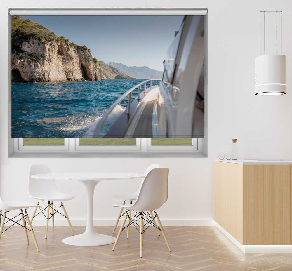 Amalfi Coast Speedboat Sea View Printed Roller Blind - 1X2794546 - Raisa Zwart - Art Fever