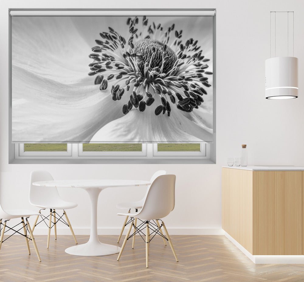 Anemone Black & White Floral Printed Picture Photo Roller Blind - 1X1679848 - Art Fever - Art Fever