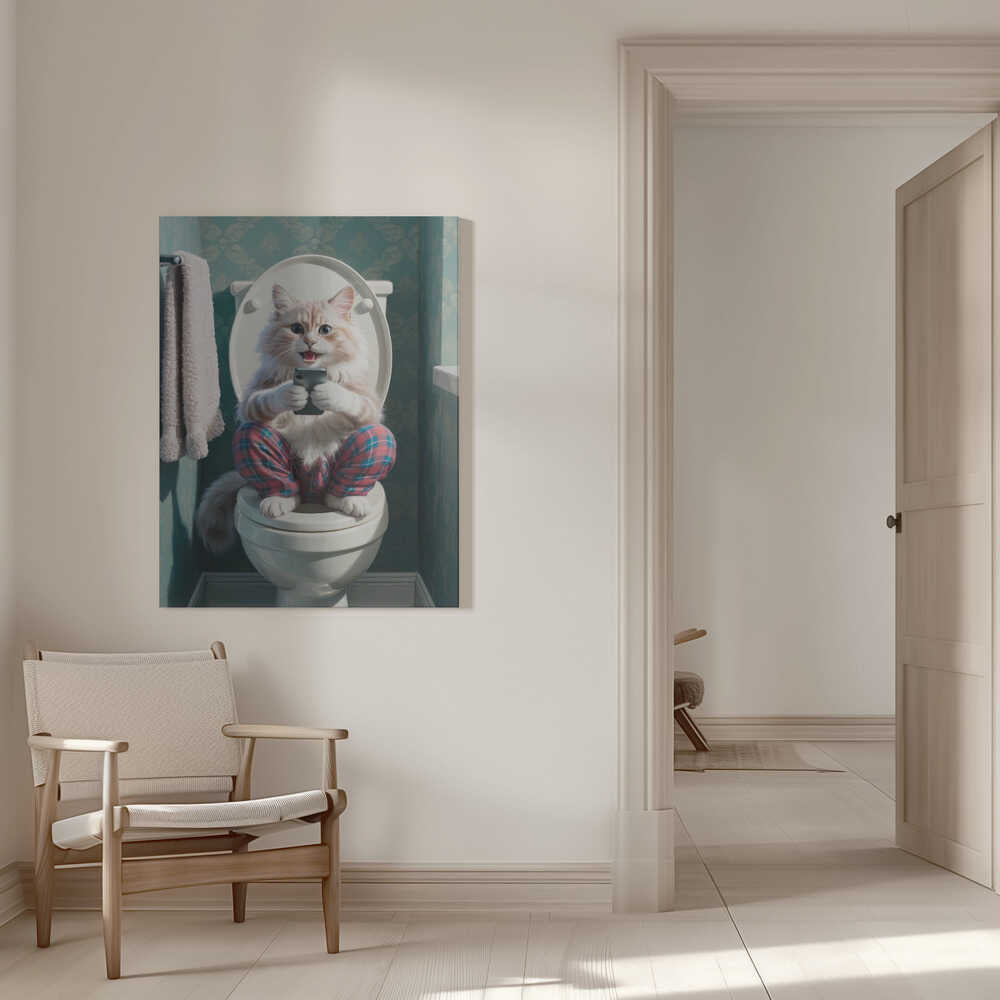 Bathroom Angora Cat Canvas Print Wall Art 1X3221616 - ART FEVER - Art Fever