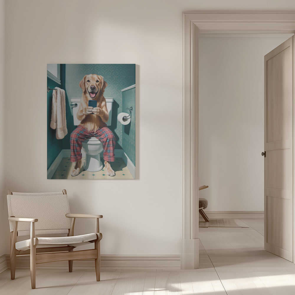 Bathroom Golden Retriever Canvas Print Wall Art 1X3221609 - ART FEVER - Art Fever