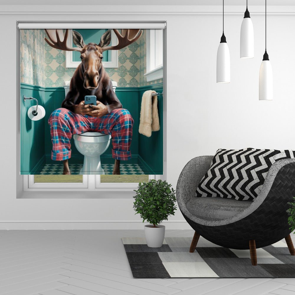 Bathroom Moose Printed Picture Photo Roller Blind - 1X3222283 - Art Fever - Art Fever