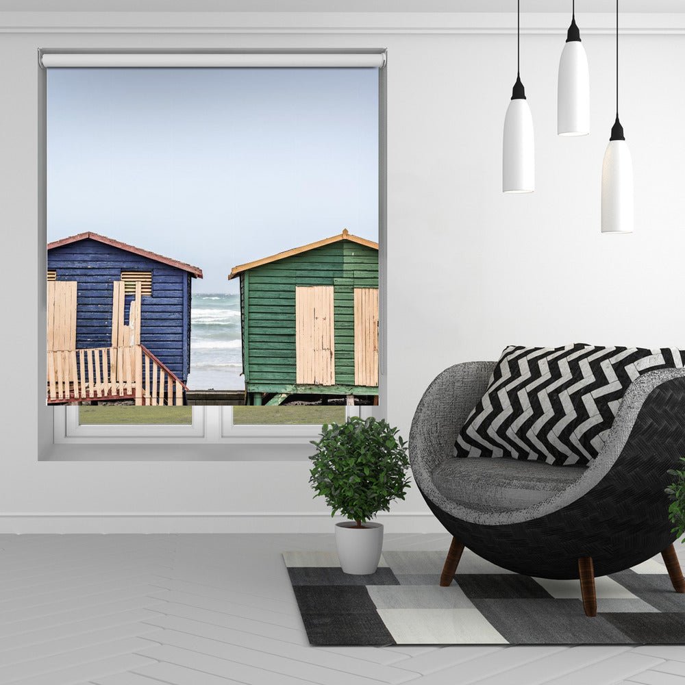 Blue & Green Beach Hut Printed Picture Photo Roller Blind - 1X2518363 - Art Fever - Art Fever
