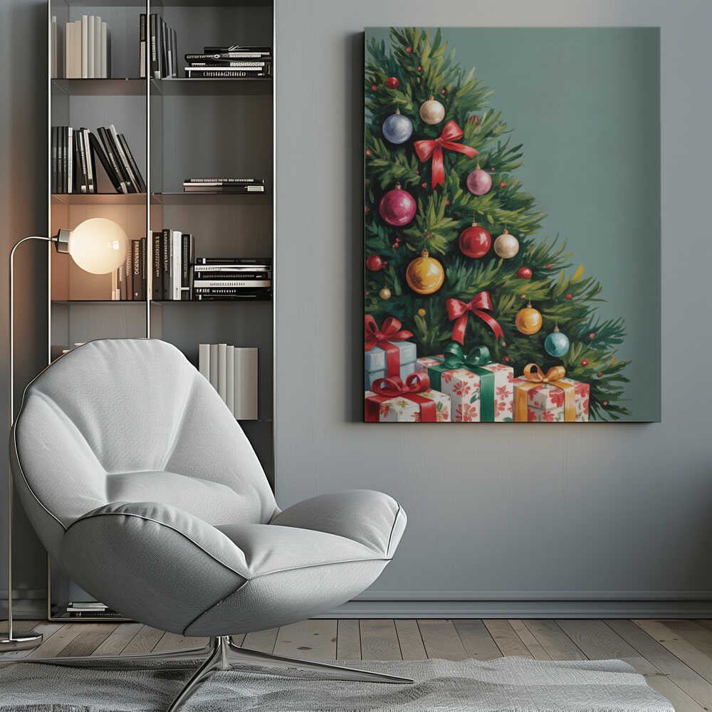 Christmas Tree With Presents Canvas Print Wall Art 1X3231141 - ART FEVER - Art Fever