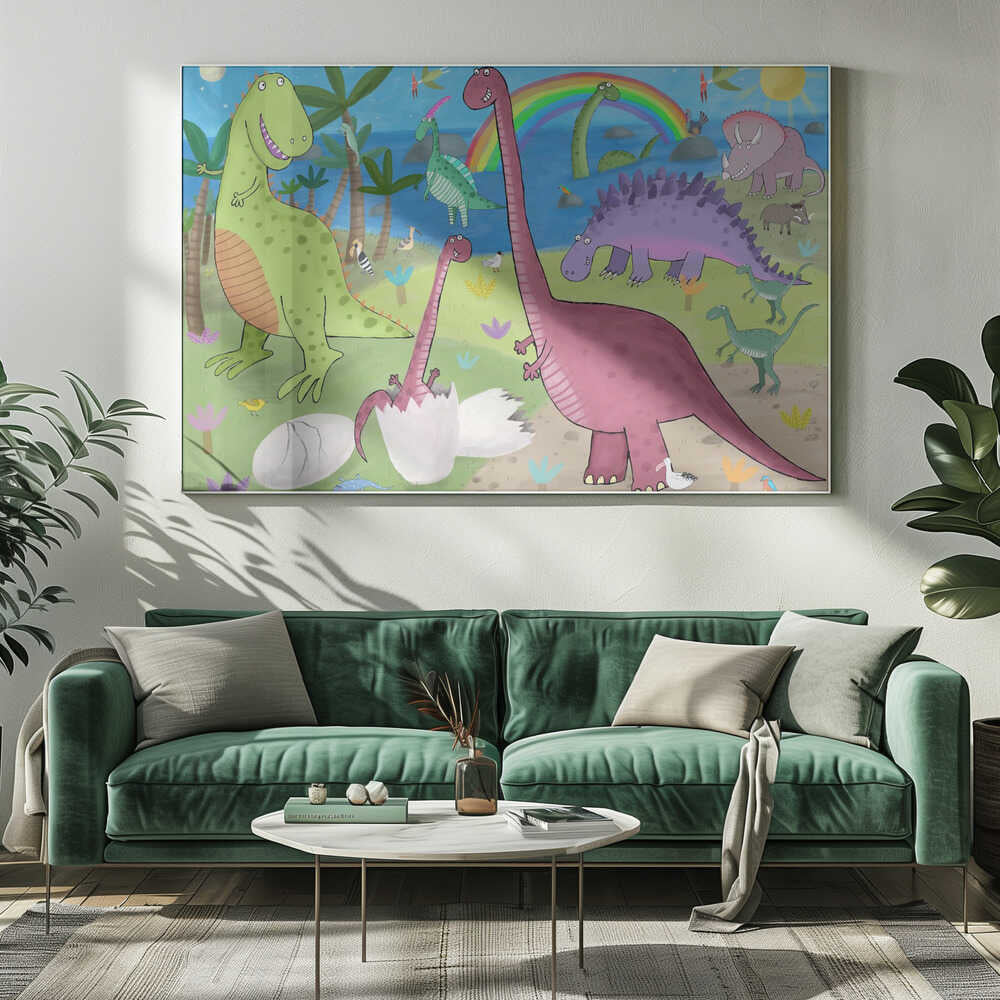 Cute Dinosaur in the Jurassic Park by Artist Carla Daly Canvas Print Wall Art 1X2898753 - ART FEVER - Art Fever