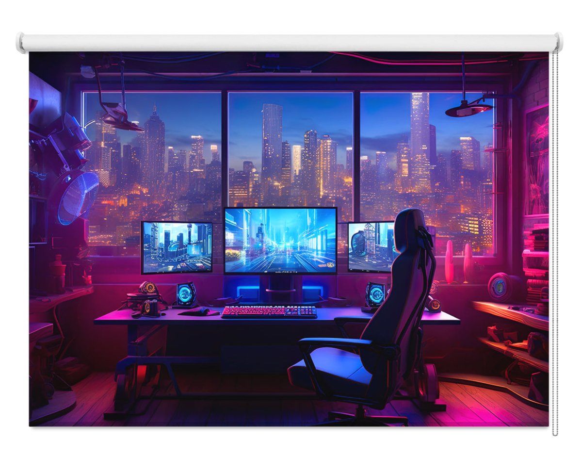 Cyber Space Neon Gaming Room Printed Picture Photo Roller Blind - RB1344 - Art Fever - Art Fever