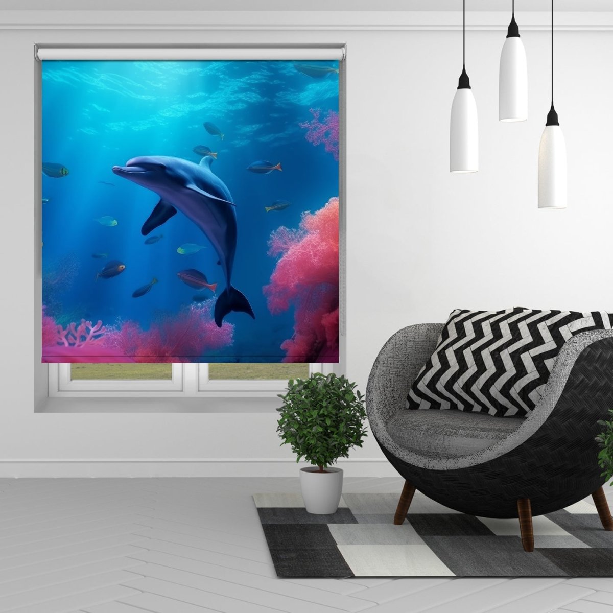 Deep Sea Dolphin Printed Picture Photo Roller Blind - RB1326 - Art Fever - Art Fever