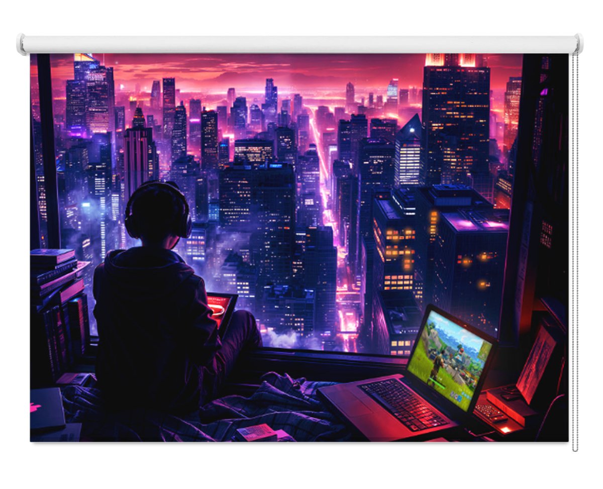 Digital Gaming Room Fantasy City Printed Picture Photo Roller Blind - 1X2925598 - Art Fever - Art Fever