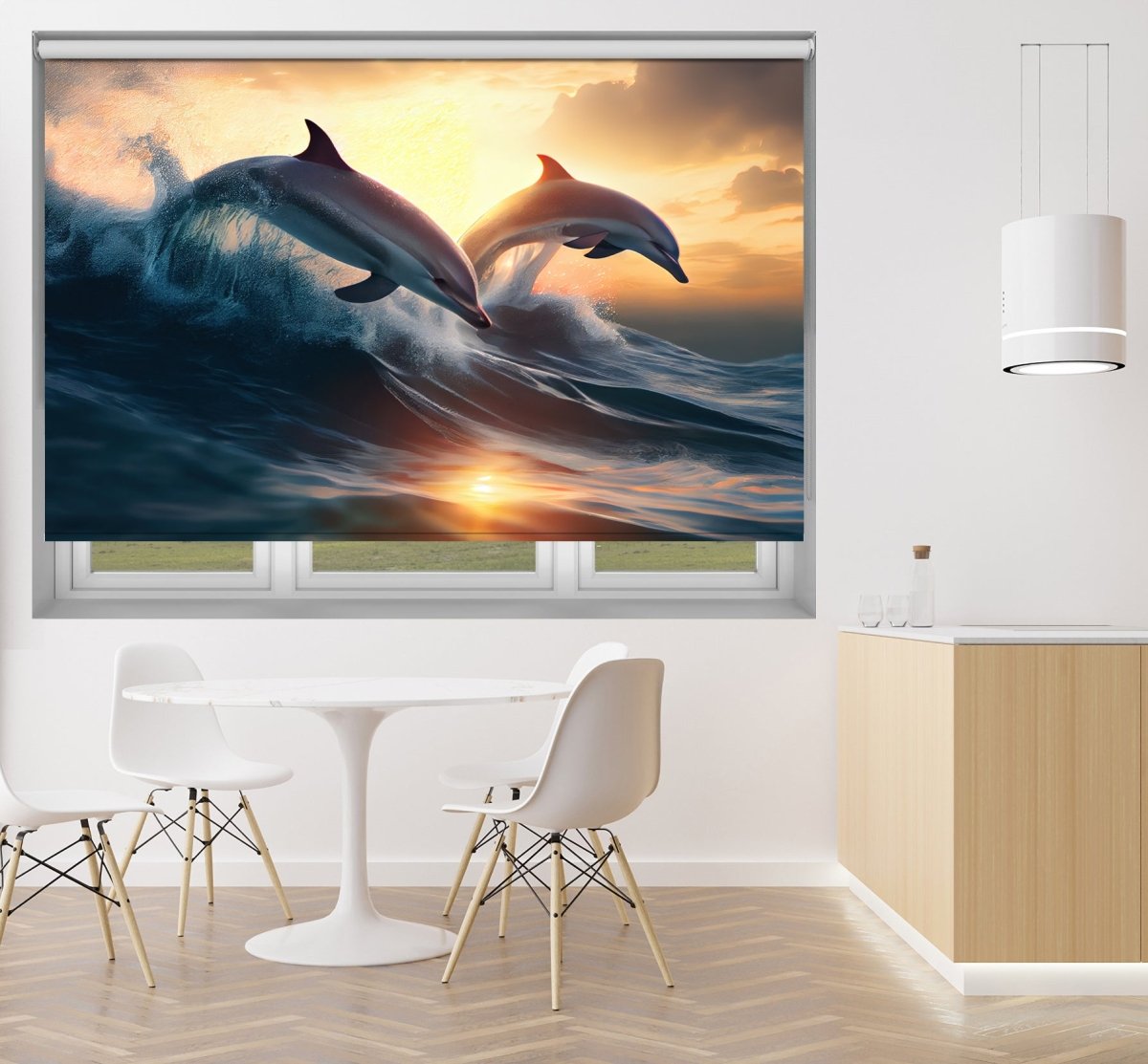 Dolphins Jumping the Waves Printed Picture Photo Roller Blind - RB1329 - Art Fever - Art Fever