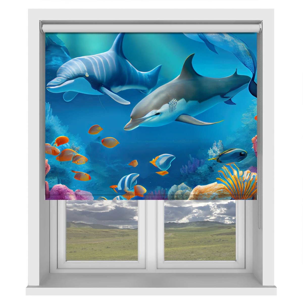 Dolphins Underwater the Tropical Sea Printed Picture Photo Roller Blind - RB1342 - Art Fever - Art Fever