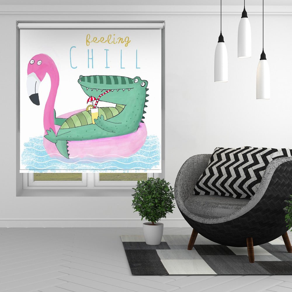 Feeling Chill Funny Crocodile on a Flamingo Float by Carla Daly Printed Picture Photo Roller Blind - 1X2920103 - Art Fever - Art Fever