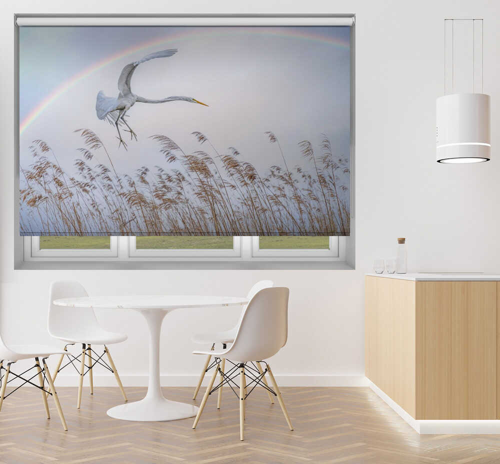 Flying White Egret with Rainbow Printed Roller Blind - 1X3045015 - Art Fever - Art Fever