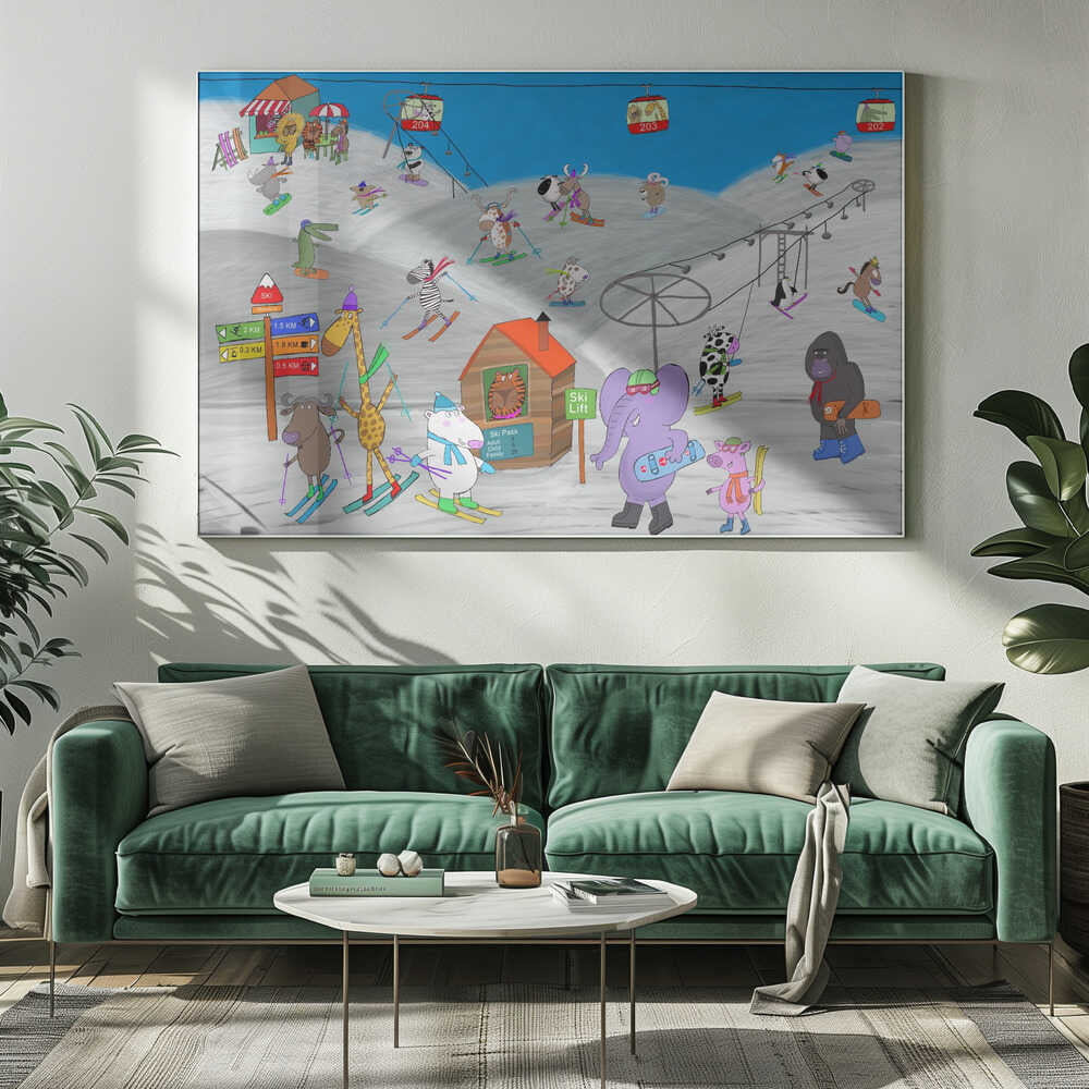 Funny Animals Enjoying the Ski Slopes by Illustrator Carla Daly Canvas Print Wall Art 1X2898754 - ART FEVER - Art Fever