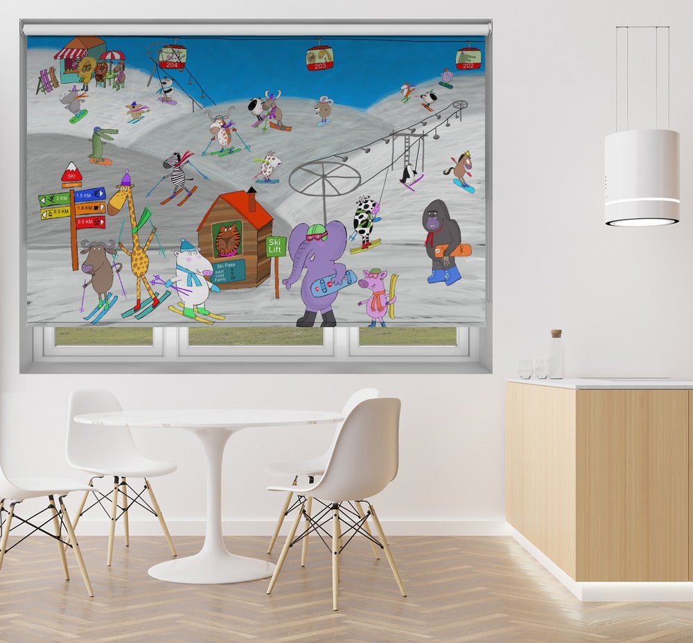 Funny Animals Enjoying the Ski Slopes by Illustrator Carla Daly Printed Picture Photo Roller Blind - 1X2898754 - Art Fever - Art Fever