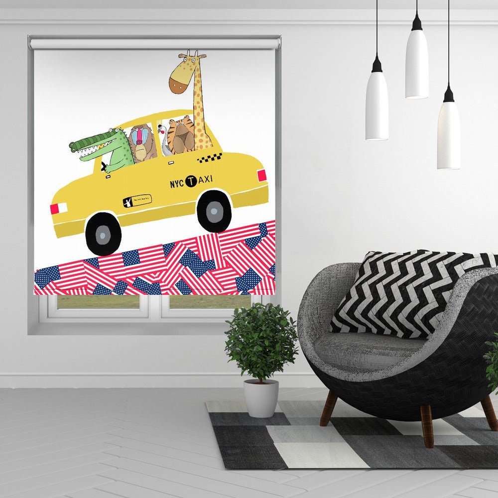 Funny Animals in a New York Yellow Cab by Artist Carla Daly Printed Picture Photo Roller Blind - 1X2911855 - Art Fever - Art Fever