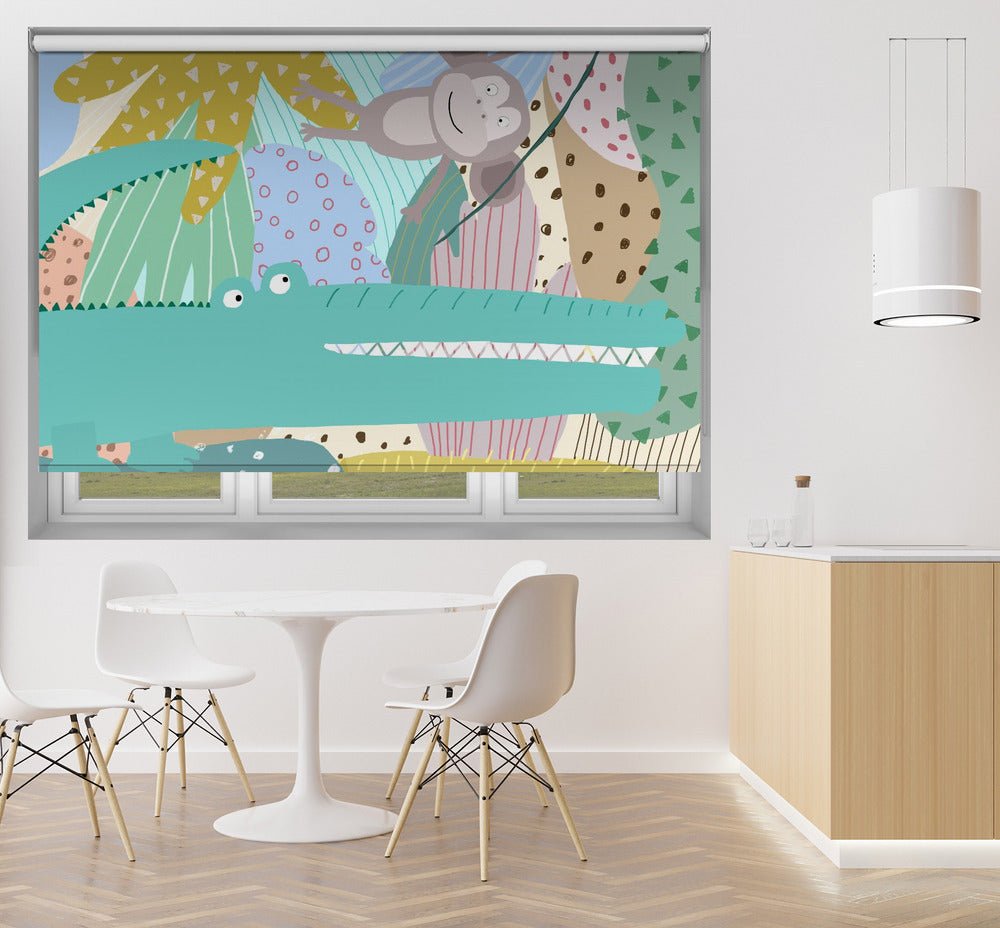Funny Crocodile with Cheeky Monkey in Jungle by Carla Daly Printed Picture Photo Roller Blind - 1X3013211 - Art Fever - Art Fever