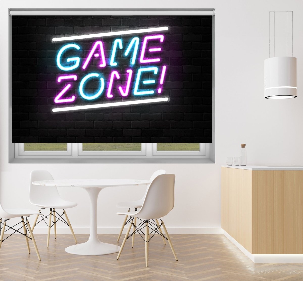 Game Zone Brick Wall Neon Sign Printed Picture Photo Roller Blind - RB1369 - Art Fever - Art Fever