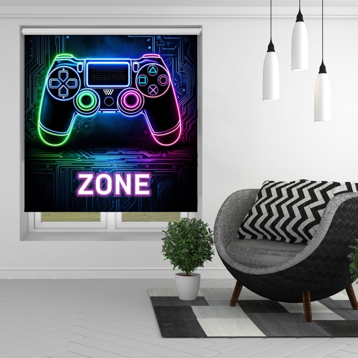 Gaming Zone Neon Lights Printed Picture Photo Roller Blind - 1X2720627 - Art Fever - Art Fever