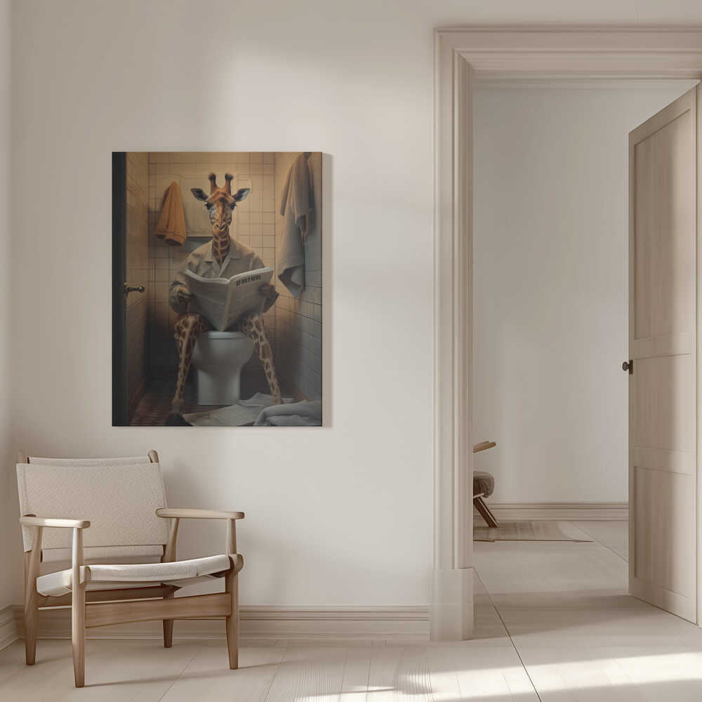 Giraffe In the Toilet Canvas Print Wall Art 1X3133079 - ART FEVER - Art Fever