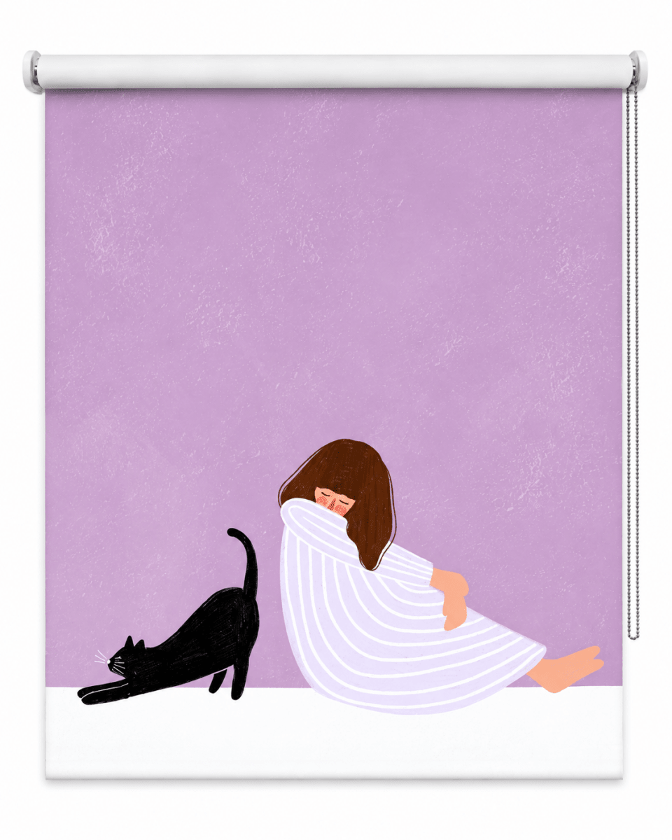 Girl and Cat Printed Roller Blind - 1X2656941 - Art Fever - Art Fever