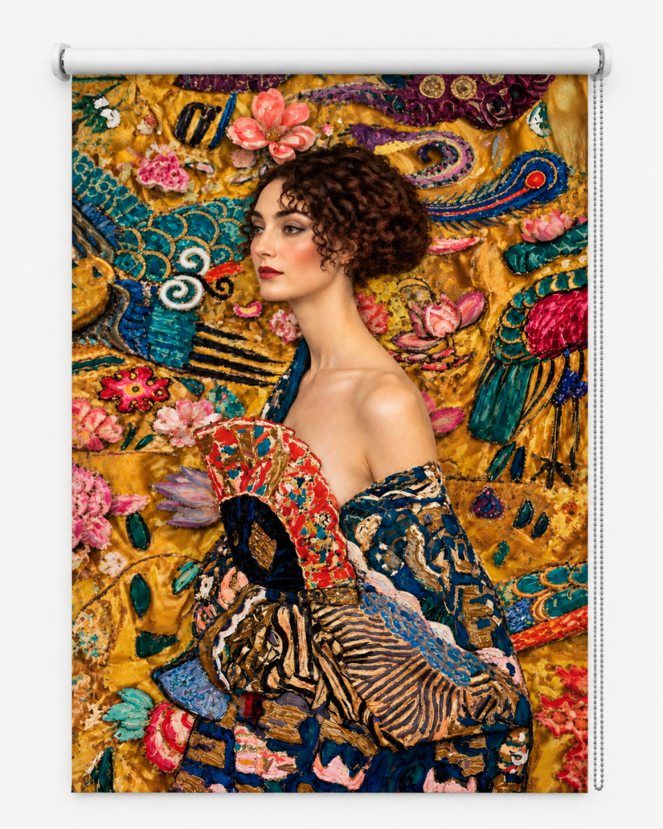 Gustav Klimt's Lady with a Fan Reimagined Printed Picture Roller Blind - RB1508 - Art Fever - Art Fever
