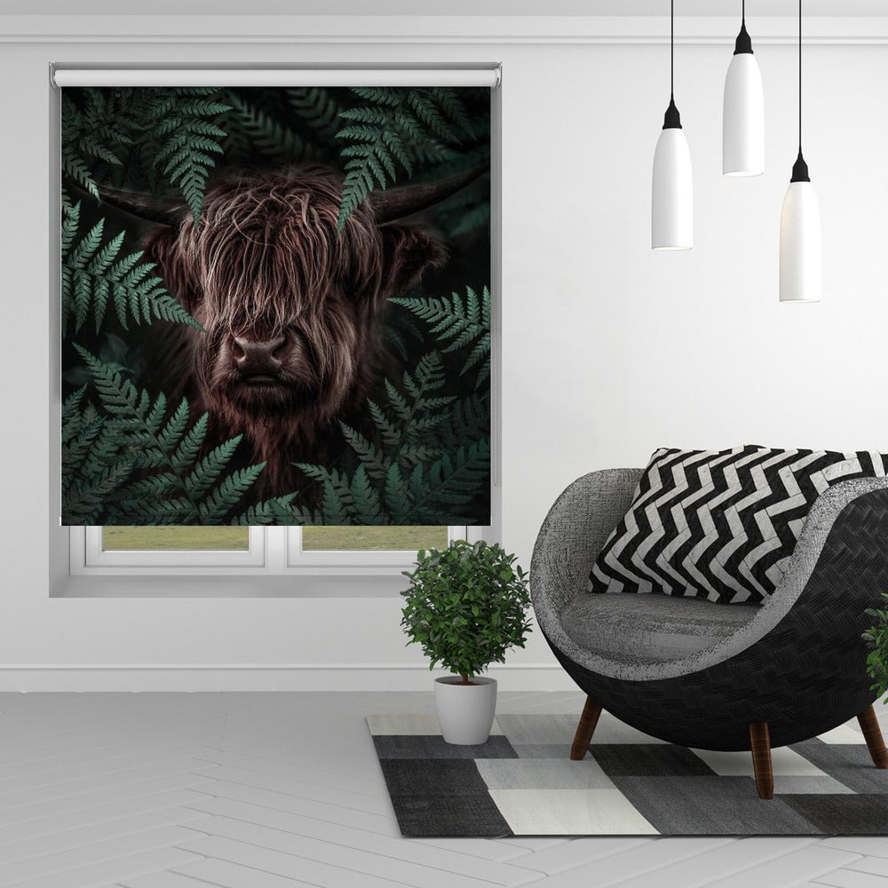 Highland Cow through the Ferns Printed Picture Photo Roller Blind - 1X2627875 - Art Fever - Art Fever