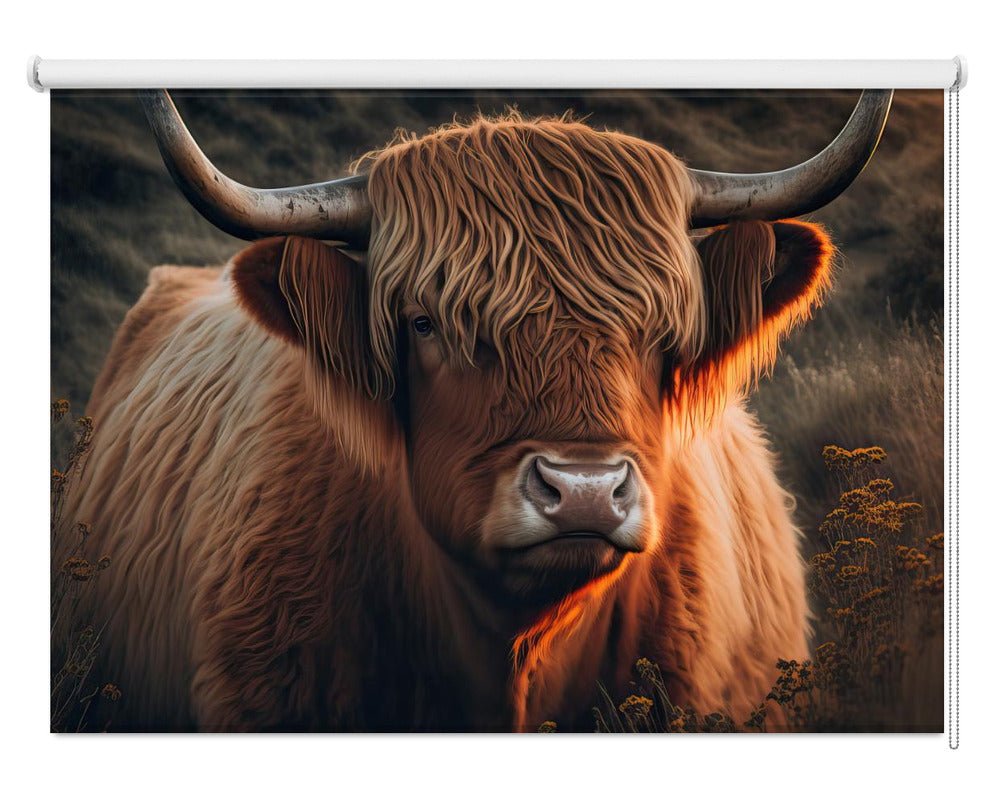 Highland Cow With Big Horns Printed Picture Photo Roller Blind - 1X2434349 - Art Fever - Art Fever