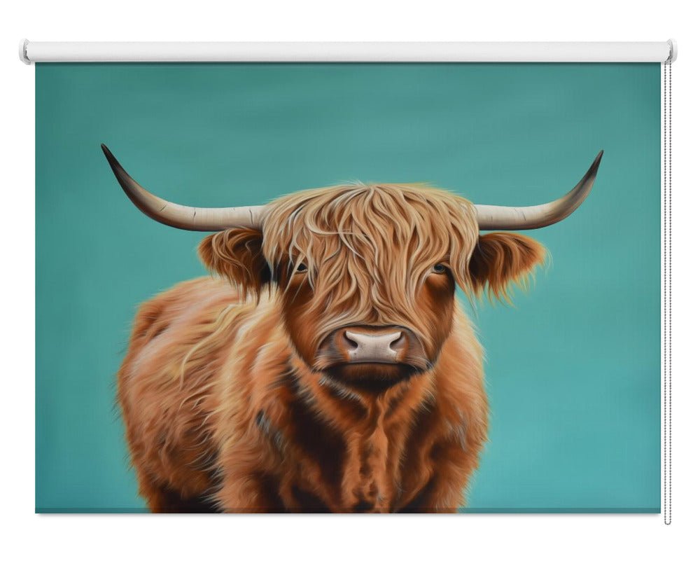 Highland Cow with Long Horns Printed Picture Photo Roller Blind - 1X3091376 - Art Fever - Art Fever