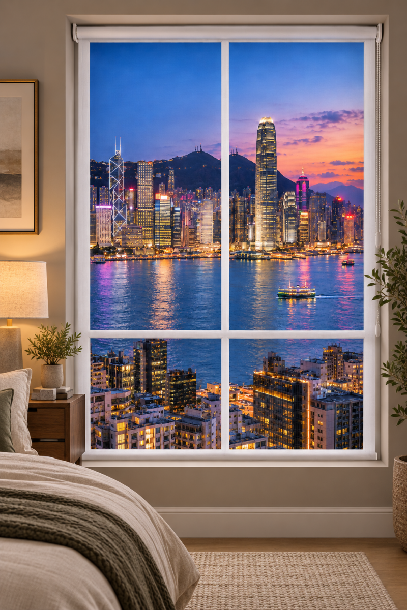 Hong Kong Skyline Faux Window View Printed Picture Roller Blind - RB1488 - Art Fever - Art Fever