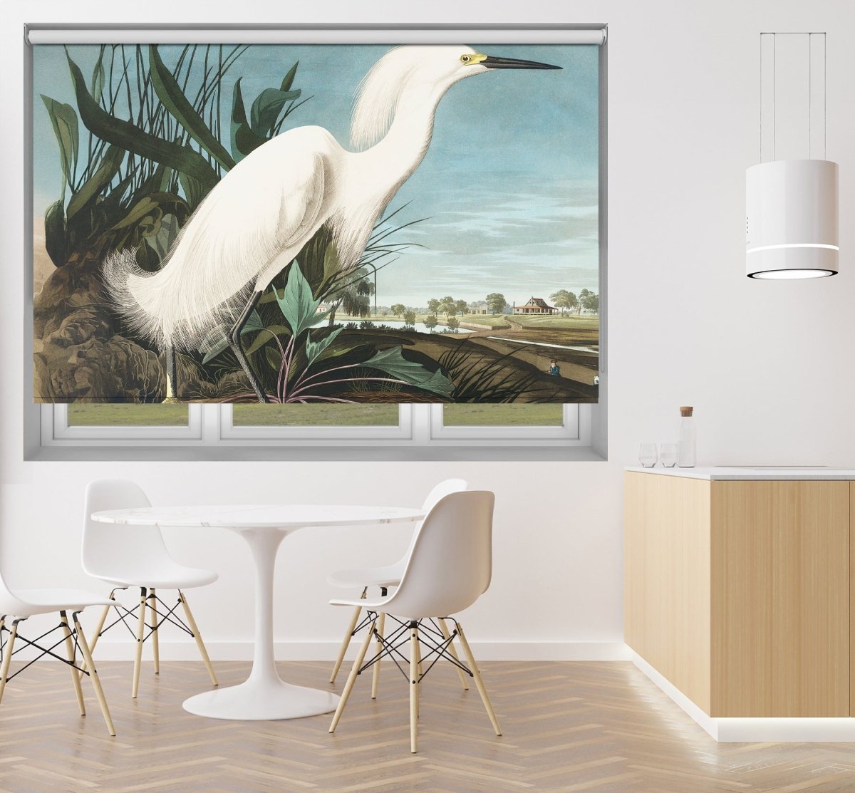 John James Audubon Snowy Heron, White Egret Printed Picture Photo Roller Blind - RB1413 - Art Fever - Art Fever