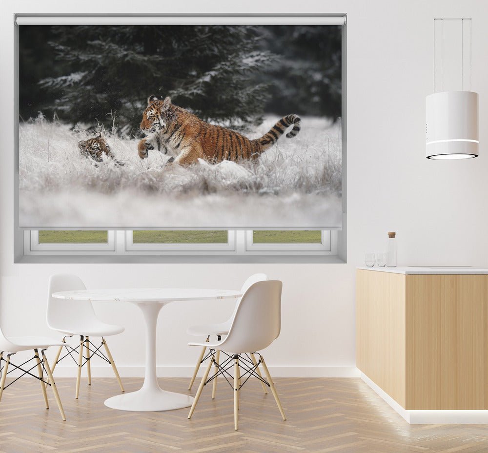 Joy on the snow Tiger Play Printed Picture Photo Roller Blind - 1X2194650 - Art Fever - Art Fever