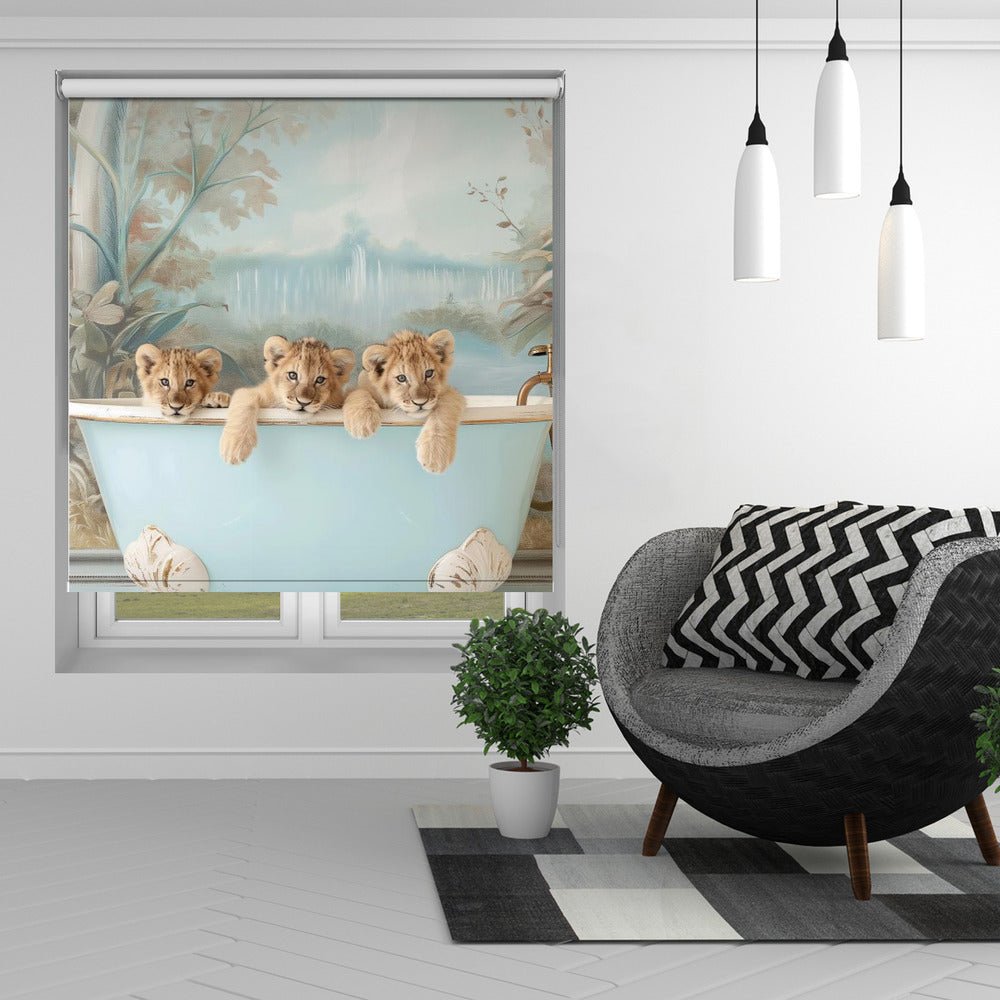 Lion Cubs in the Bath Printed Picture Photo Roller Blind - 1X3062992 - Art Fever - Art Fever