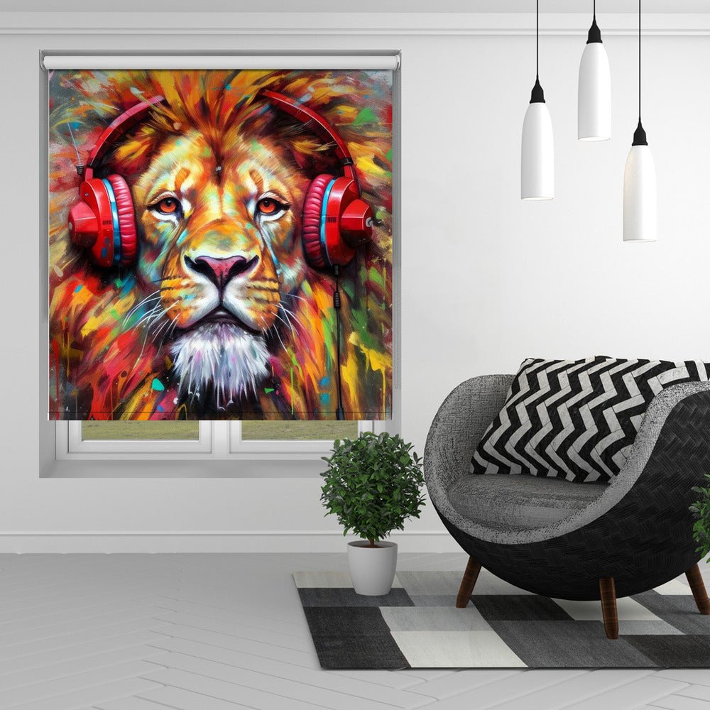 Lion With Headphones Pop Art Printed Picture Photo Roller Blind - 1X2718269 - Art Fever - Art Fever