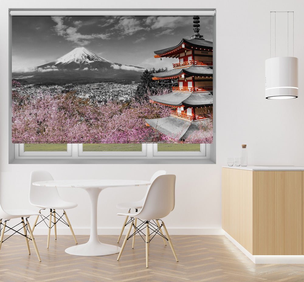 Lovely view of Mount Fuji with Pagoda and Cherry Trees Printed Picture Photo Roller Blind - 1X2868588 - Art Fever - Art Fever
