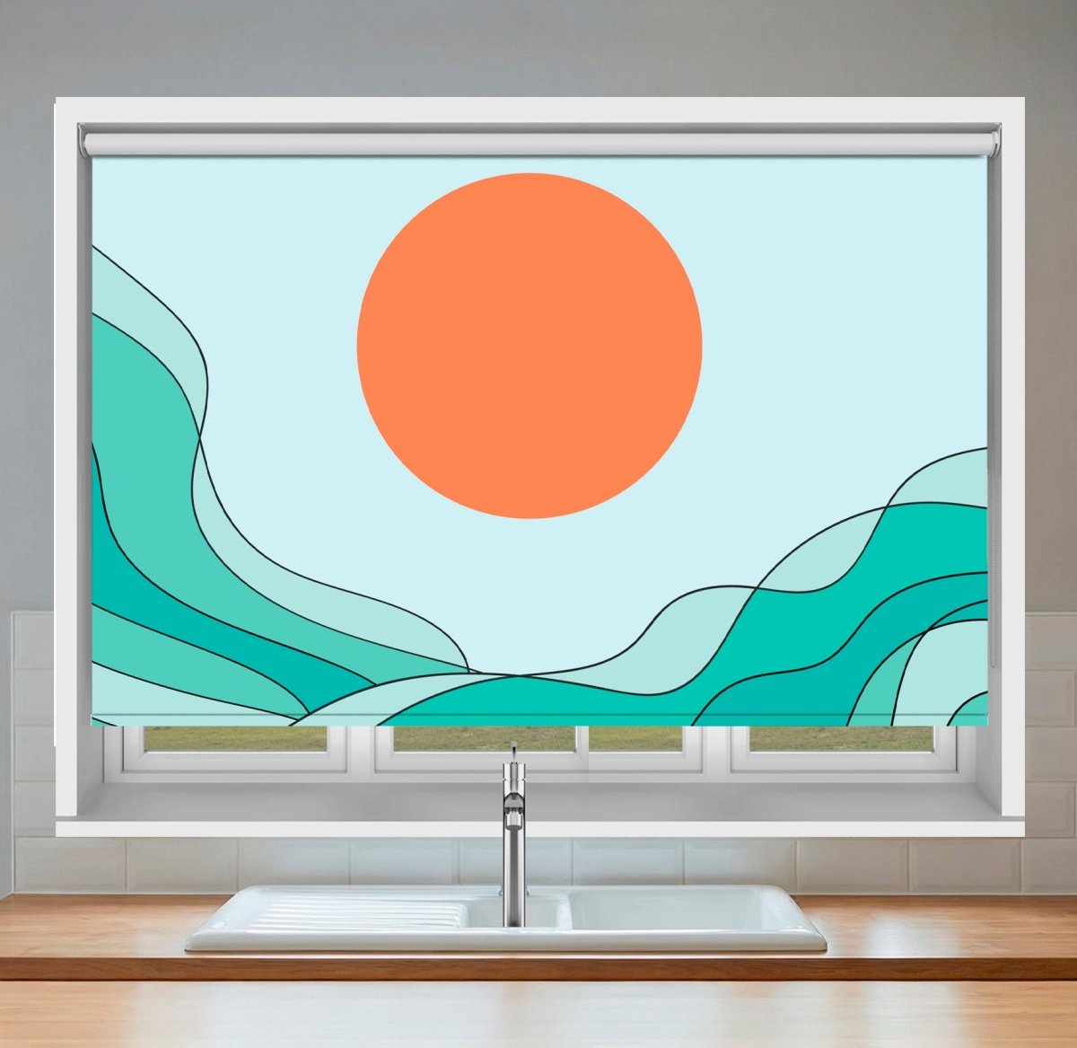 Mint Horizon Abstract Line Art Printed Picture Photo Roller Blind - RB1450 - Art Fever - Art Fever