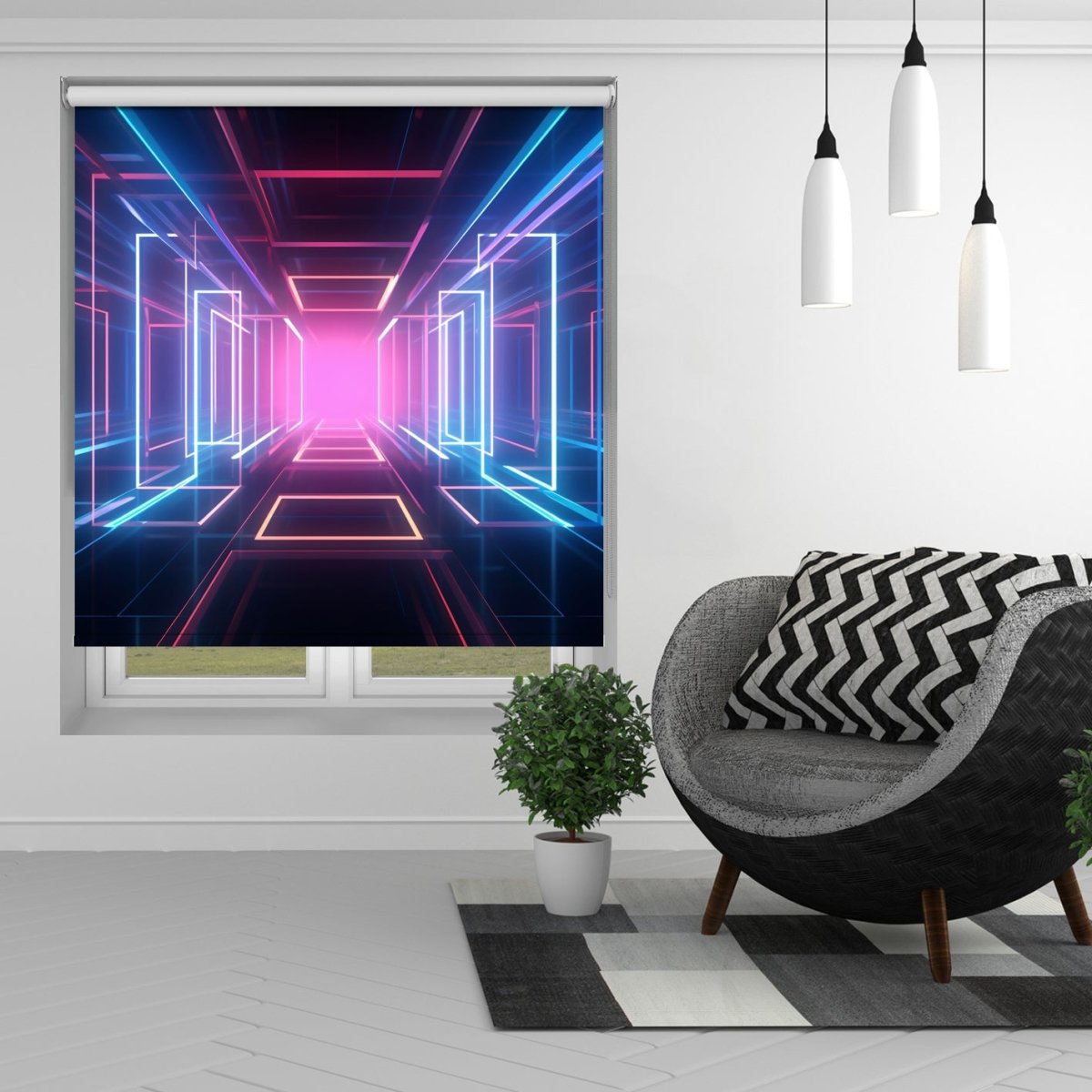 Neon Gaming Lights Background Printed Picture Photo Roller Blind - RB1346 - Art Fever - Art Fever