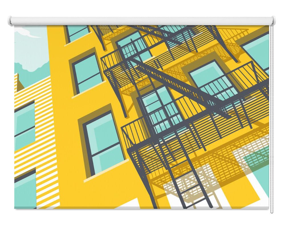 NYC Brooklyn Yellow Printed Picture Photo Roller Blind - 1X2879109 - Art Fever - Art Fever