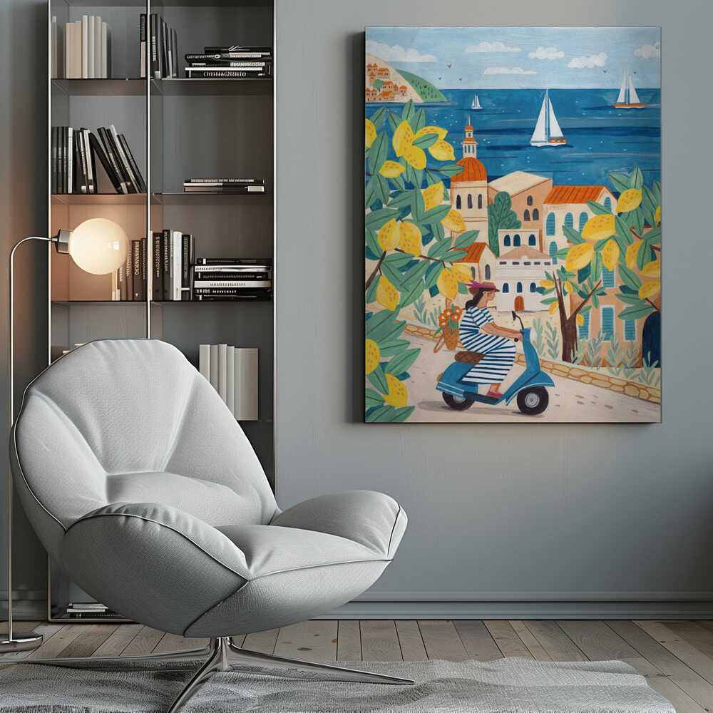 Travel poster woman on the Amalfi coast, Italy Canvas Print Wall Art 1X2797979