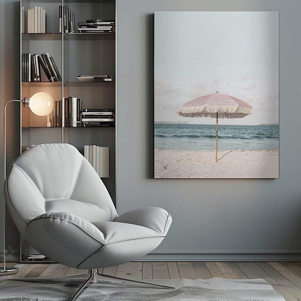 Pink Umbrella on the Beach Canvas Print Picture Wall Art - 1X2402566 - Art Fever - Art Fever