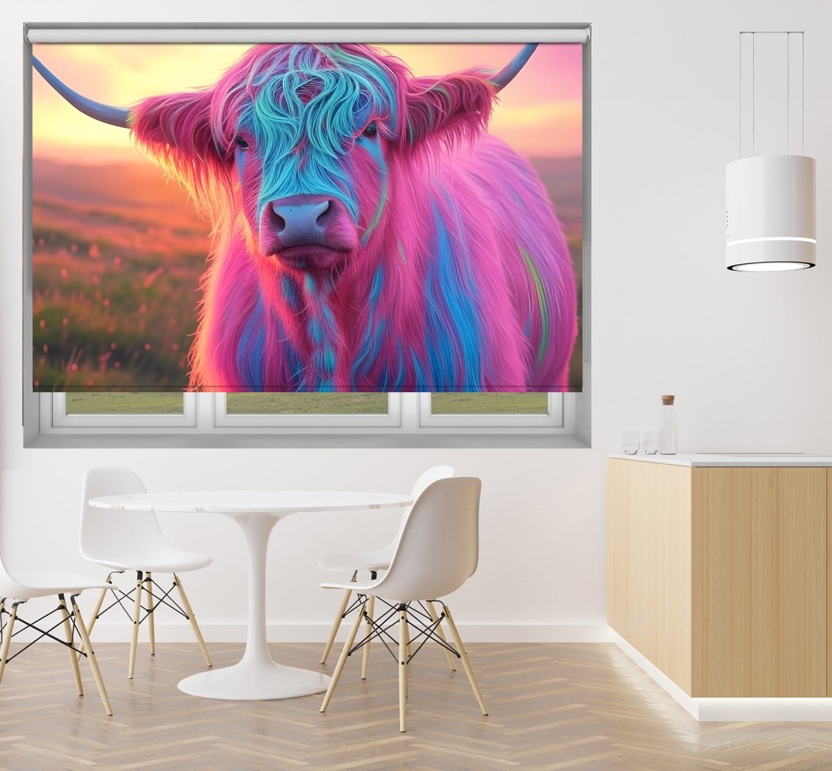 Pop Art Pink Highland Cow Printed Picture Photo Roller Blind - RB1375 - Art Fever - Art Fever