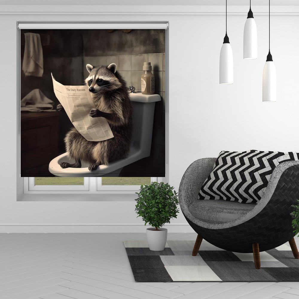 Raccoon Reads News Printed Picture Photo Roller Blind - 1X3133004 - Art Fever - Art Fever
