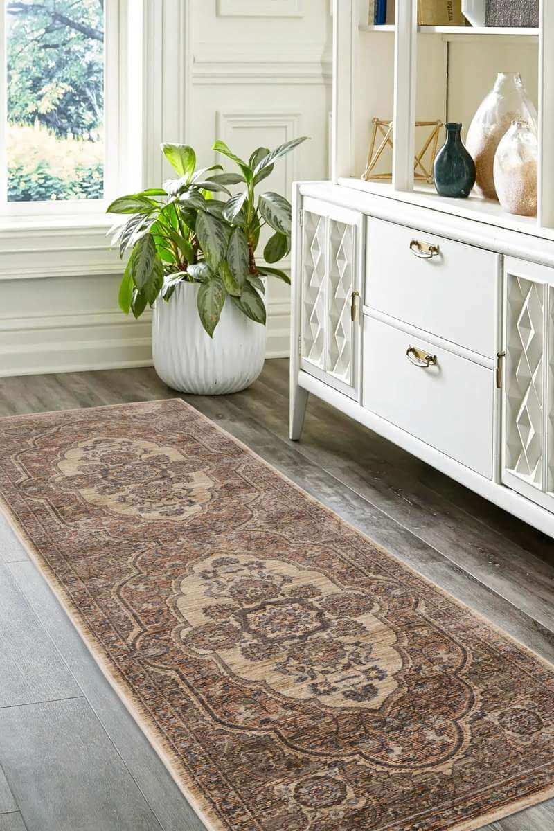 Raja Medallion Vintage Rug – Brown Heritage Elegance - The Rugs - Art Fever