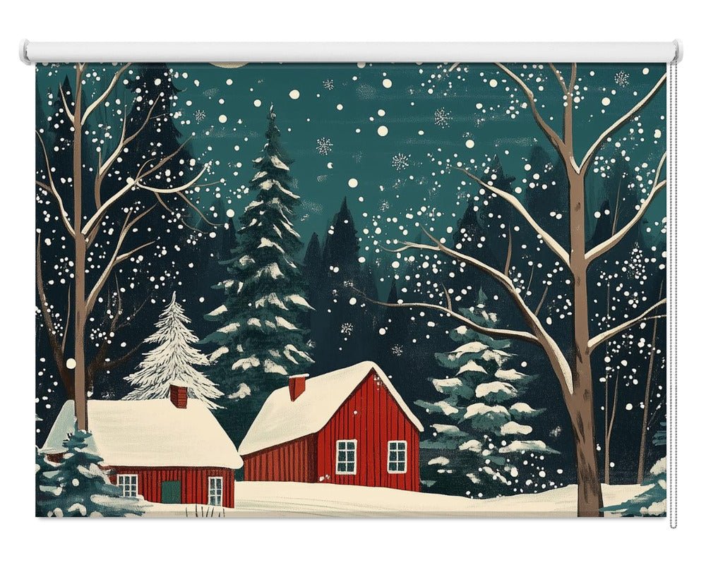 Red Houses and Snowy night sky Printed Picture Photo Roller Blind - 1X2925902 - Art Fever - Art Fever
