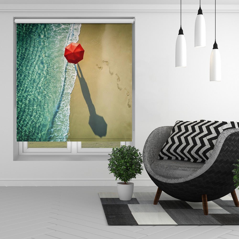 Red Umbrella on the Beach Printed Picture Photo Roller Blind - 1X1298702 - Art Fever - Art Fever