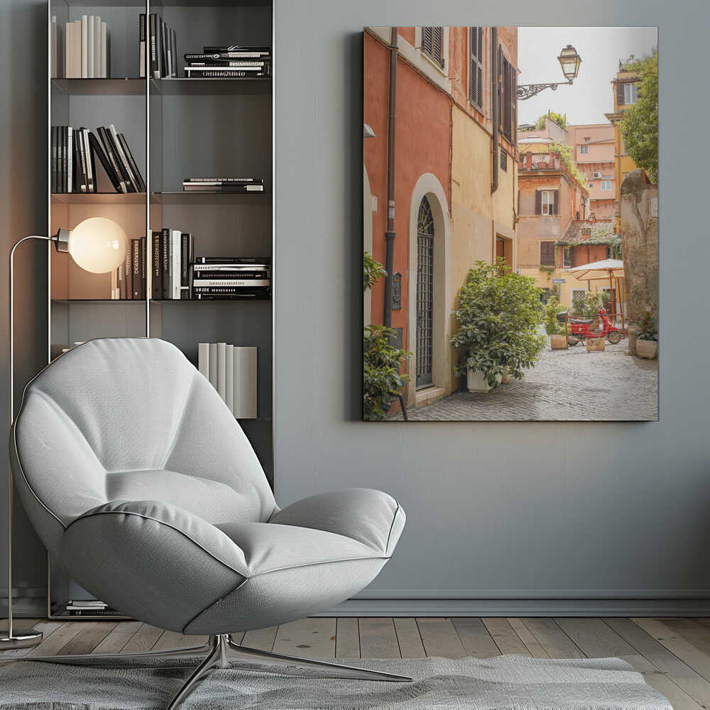 Red Vespa on Cobblestone Canvas Print Wall Art 1X2710930 - ART FEVER - Art Fever
