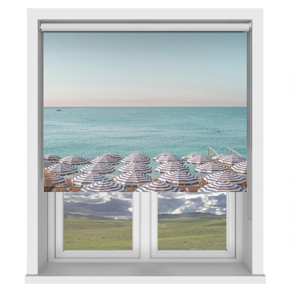 Riviera Beach Umbrellas Printed Picture Photo Roller Blind - 1X2597133 - Art Fever - Art Fever