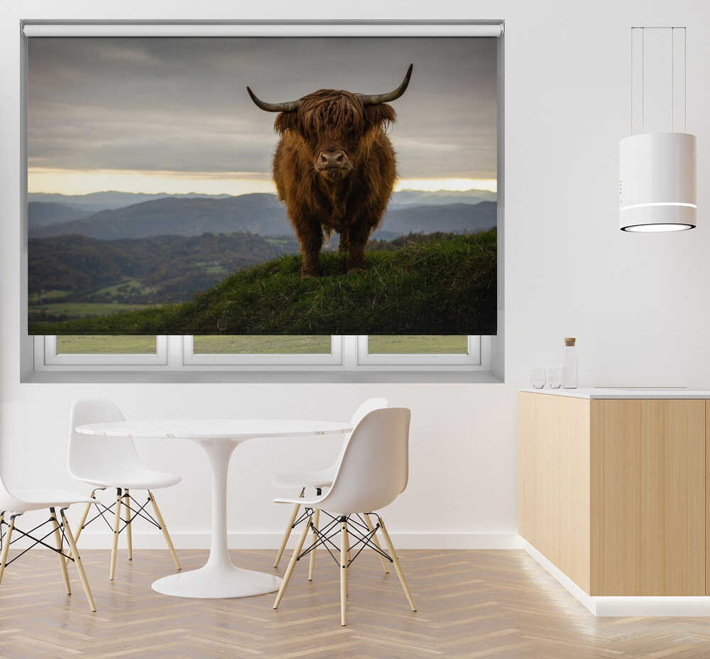 Scottish Highland Cow Mountain View Printed Roller Blind - 1X3471167 - Art Fever - Art Fever