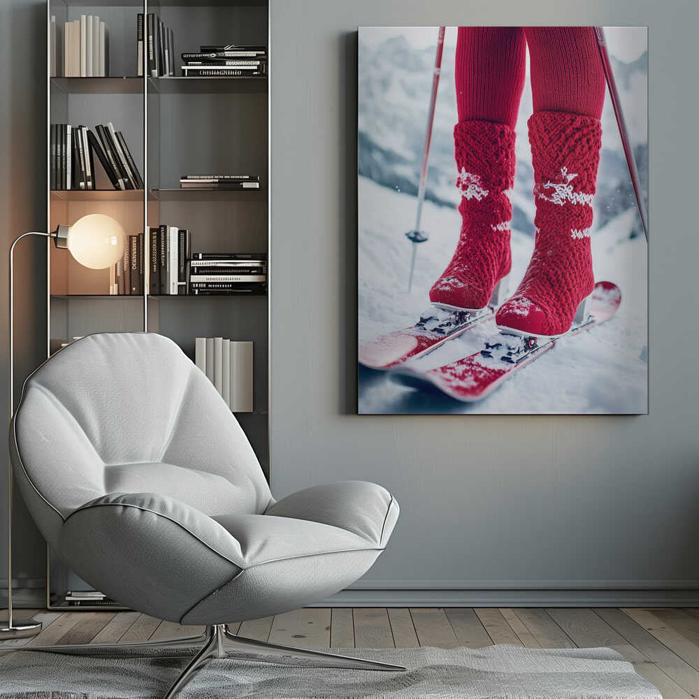 Ski Glamour Red Canvas Print Wall Art 1X2934500 - ART FEVER - Art Fever